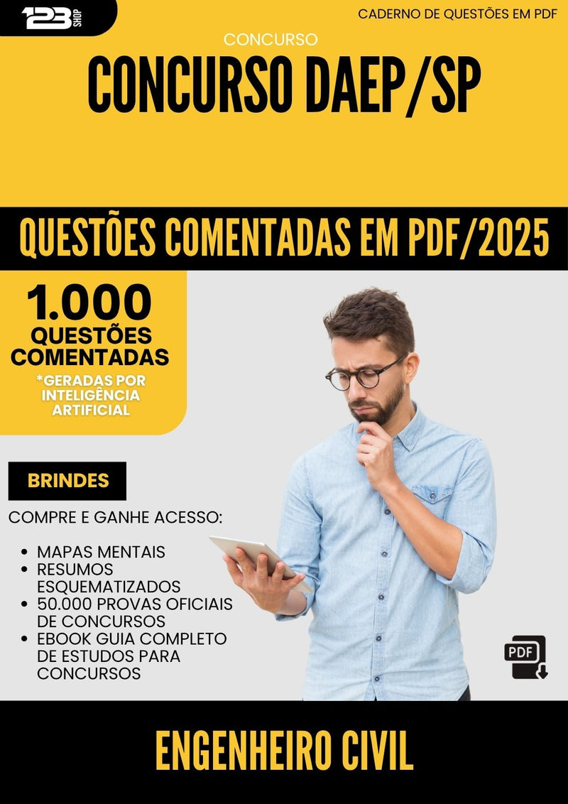 1000 Questões Comentadas para Concurso Engenheiro Civil Daep Sp 2025 - 1000 Questões