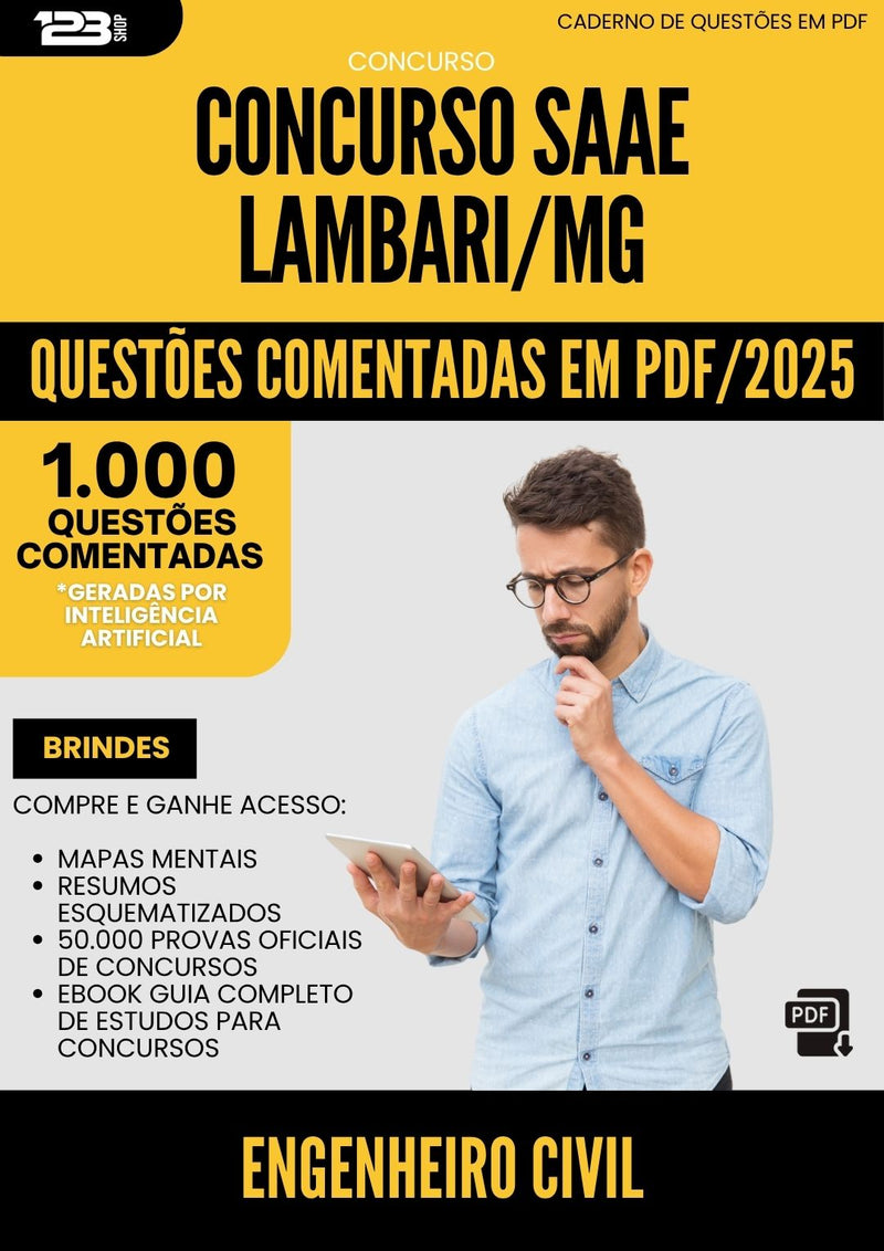 1000 Questões Comentadas para Concurso Engenheiro Civil Saae da Prefeitura Lambari Mg 2025 - 1000 Questões