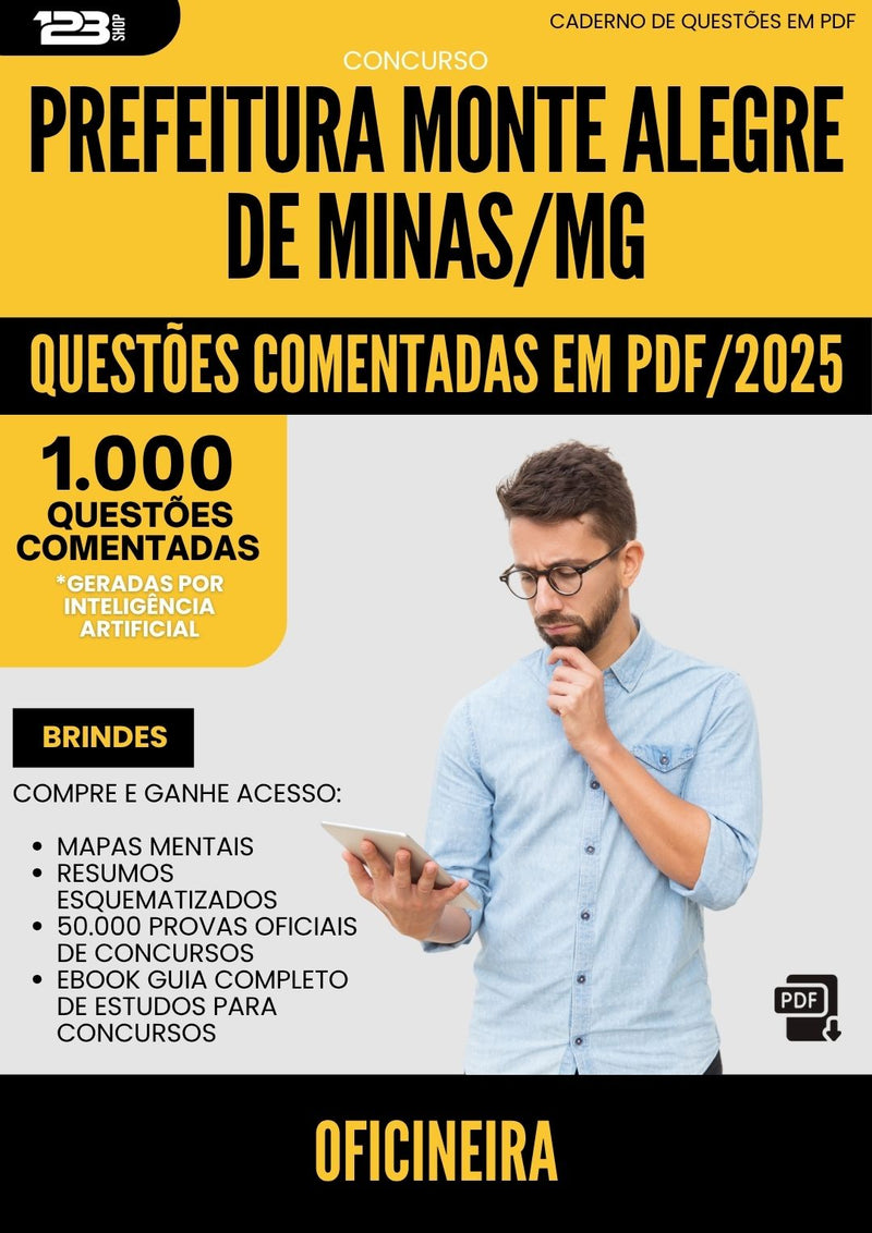 1000 Questões Comentadas para Concurso Oficineira Monte da Prefeitura Alegre De Minas Mg 2025 - 1000 Questões