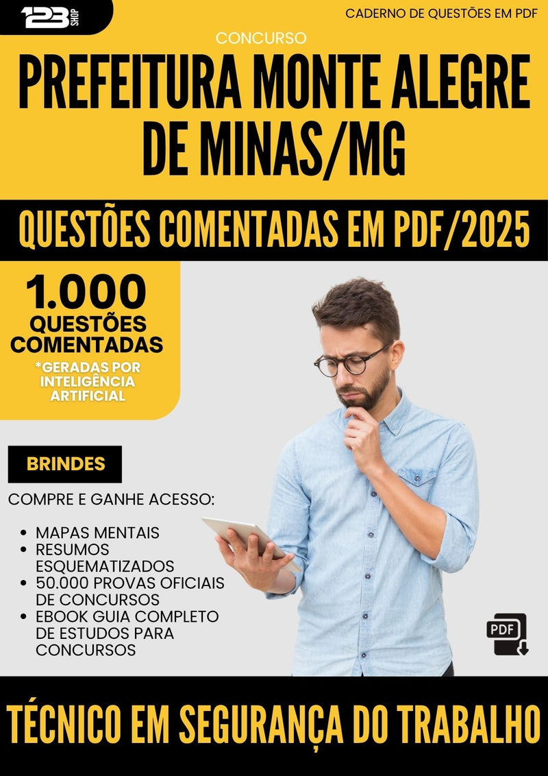 1000 Questões Comentadas para Concurso Tecnico Seguranca Trabalho Monte da Prefeitura Alegre De Minas Mg 2025 - 1000 Questões