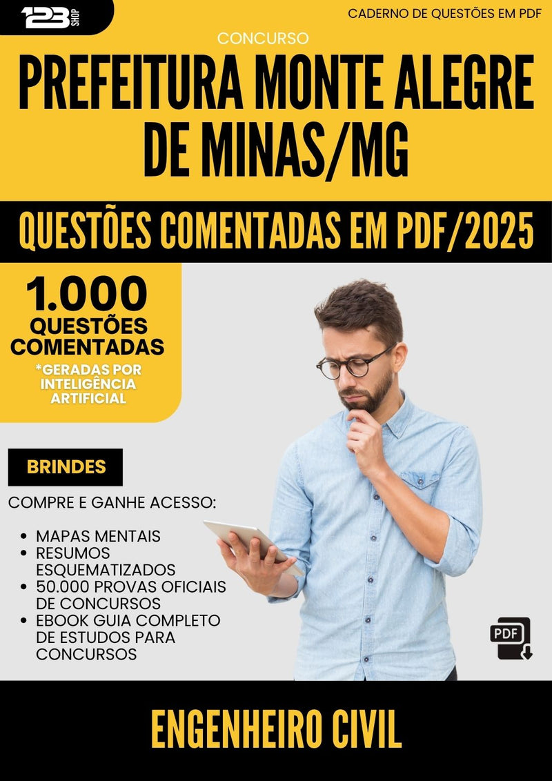 1000 Questões Comentadas para Concurso Engenheiro Civil Monte da Prefeitura Alegre De Minas Mg 2025 - 1000 Questões
