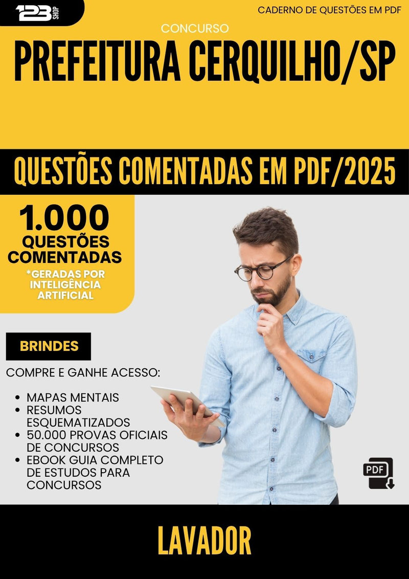 1000 Questões Comentadas para Concurso Lavador da Prefeitura Cerquilho Sp 2025 - 1000 Questões