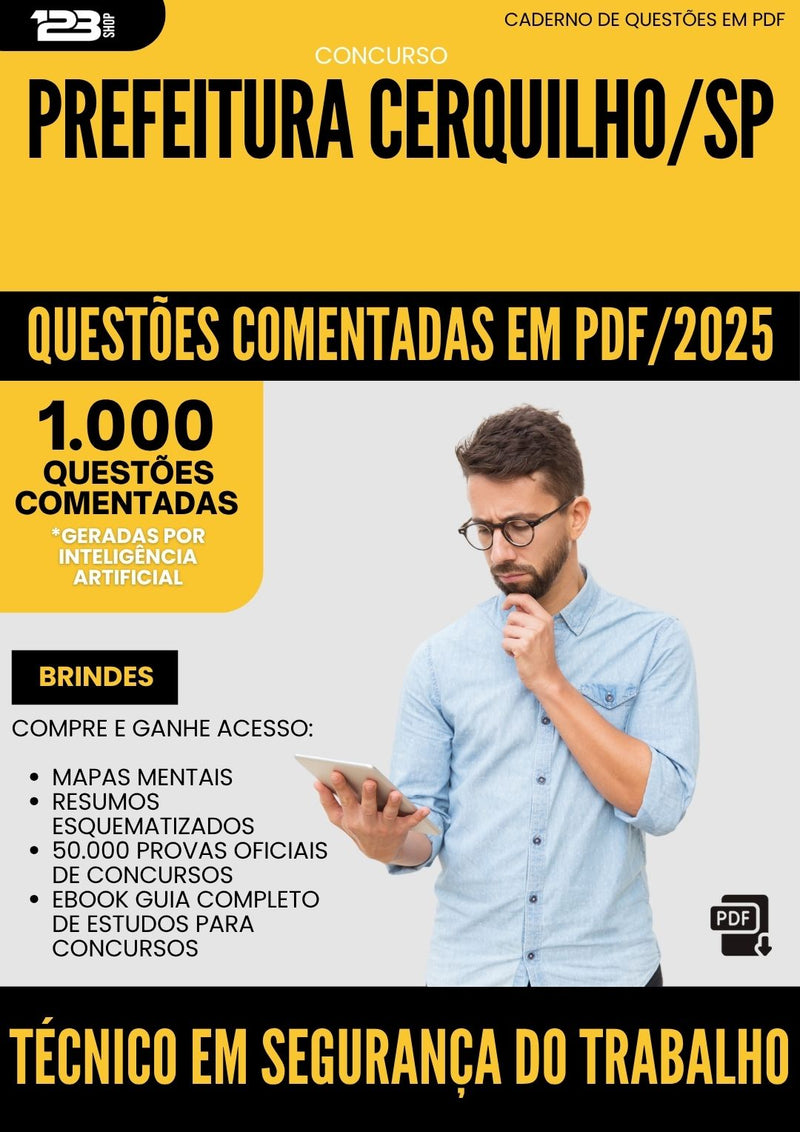 1000 Questões Comentadas para Concurso Tecnico Em Seguranca Do Trabalho da Prefeitura Cerquilho Sp 2025 - 1000 Questões
