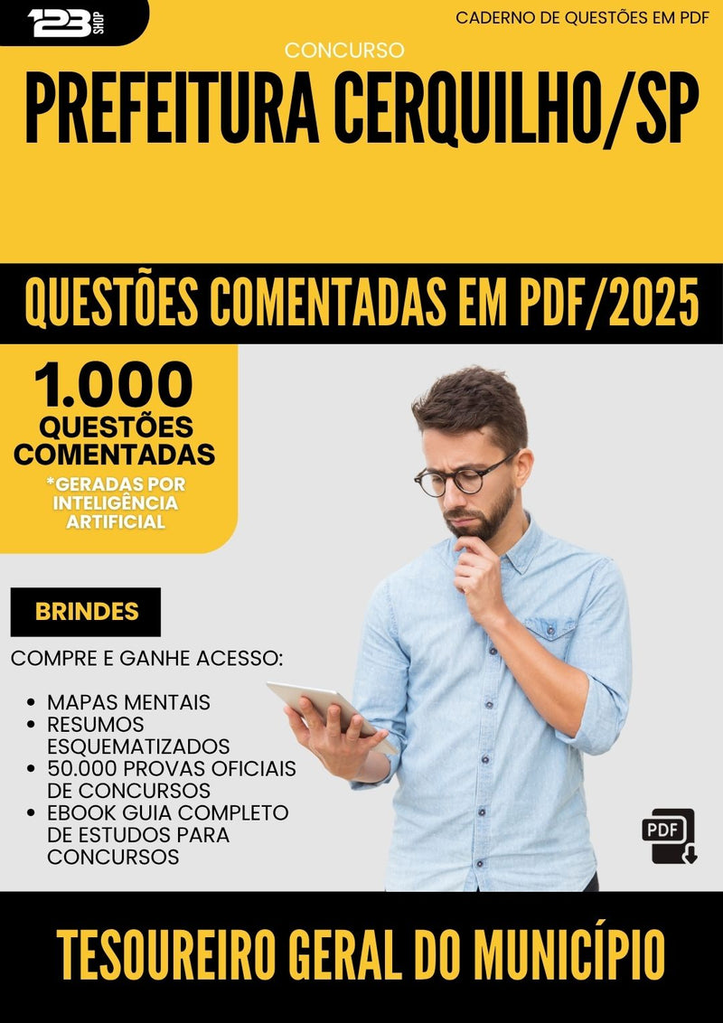 1000 Questões Comentadas para Concurso Tesoureiro Geral Do Municipio da Prefeitura Cerquilho Sp 2025 - 1000 Questões