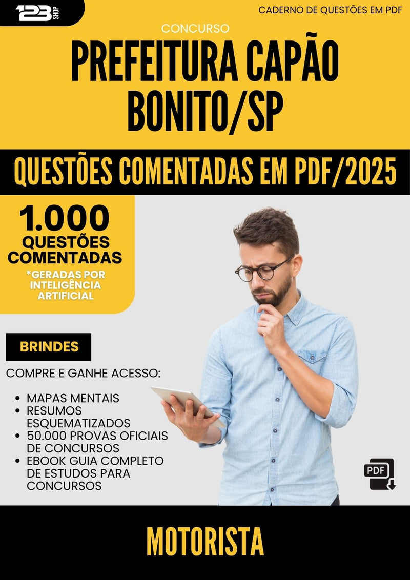 1000 Questões Comentadas para Concurso Motorista Capao da Prefeitura Bonito Sp 2025 - 1000 Questões