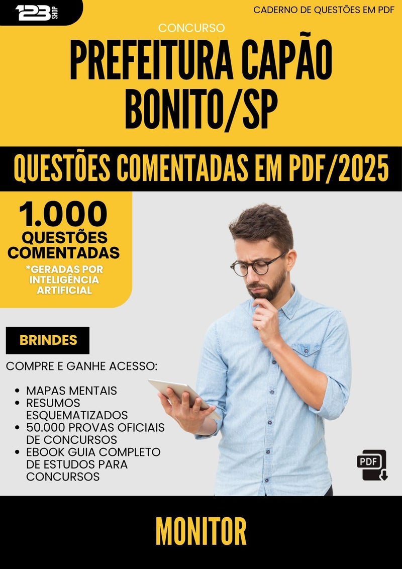1000 Questões Comentadas para Concurso Monitor Capao da Prefeitura Bonito Sp 2025 - 1000 Questões