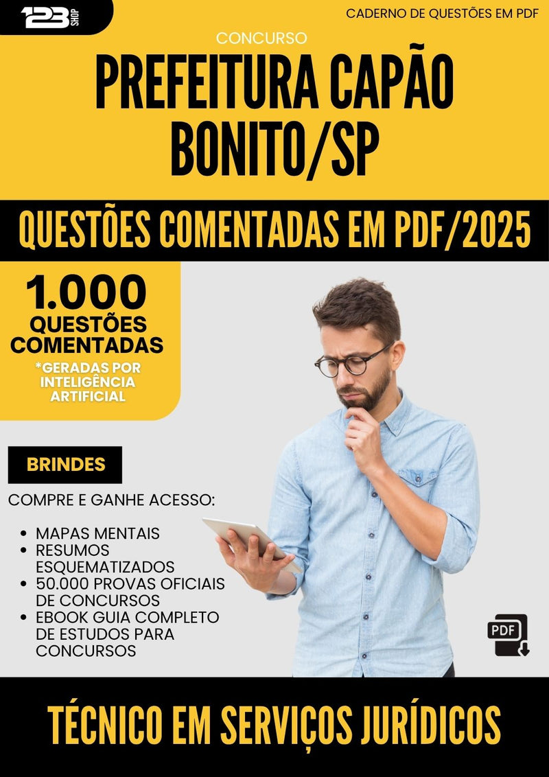 1000 Questões Comentadas para Concurso Tecnico Em Servicos Juridicos Capao da Prefeitura Bonito Sp 2025 - 1000 Questões
