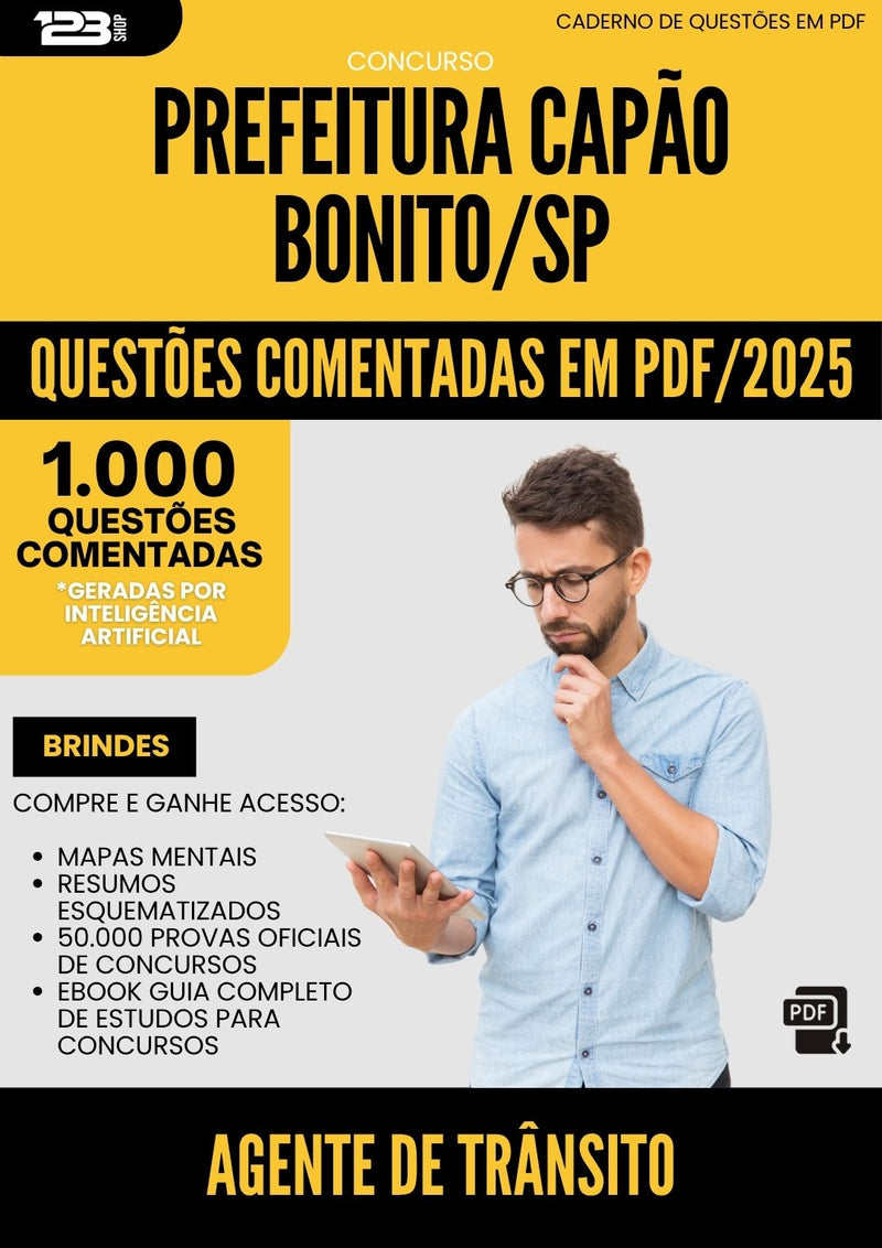 1000 Questões Comentadas para Concurso Agente De Transito Capao da Prefeitura Bonito Sp 2025 - 1000 Questões