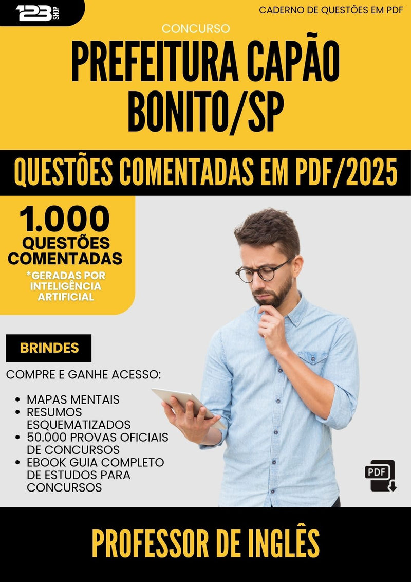 1000 Questões Comentadas para Concurso Professor De Ingles Capao da Prefeitura Bonito Sp 2025 - 1000 Questões