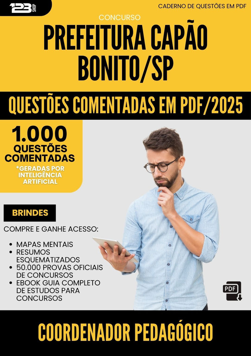 1000 Questões Comentadas para Concurso Coordenador Pedagogico Capao da Prefeitura Bonito Sp 2025 - 1000 Questões