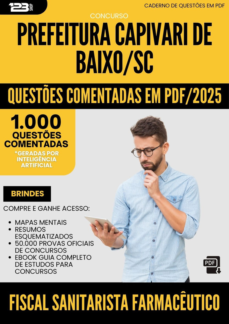 1000 Questões Comentadas para Concurso Fiscal Sanitarista Farmaceutico da Prefeitura Capivari De Baixo Sc 2025 - 1000 Questões