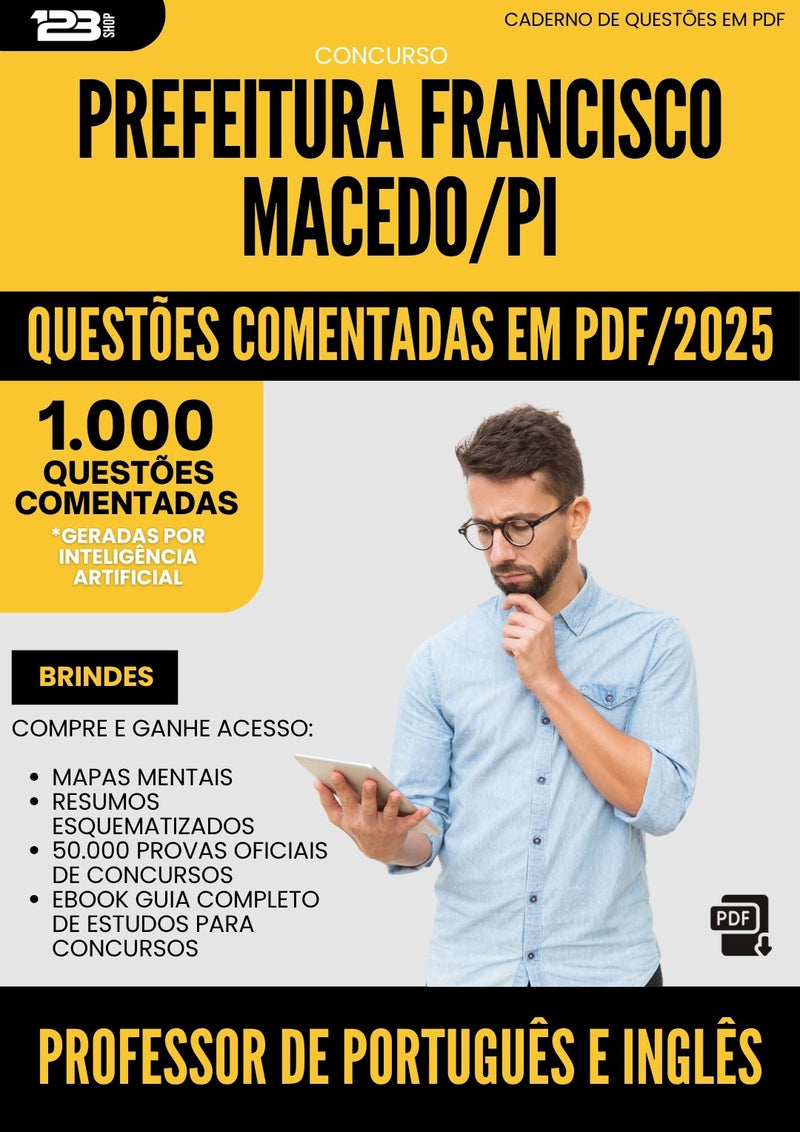 1000 Questões Comentadas para Concurso Professor Portugues Ingles da Prefeitura Francisco Macedo Pi 2025 - 1000 Questões