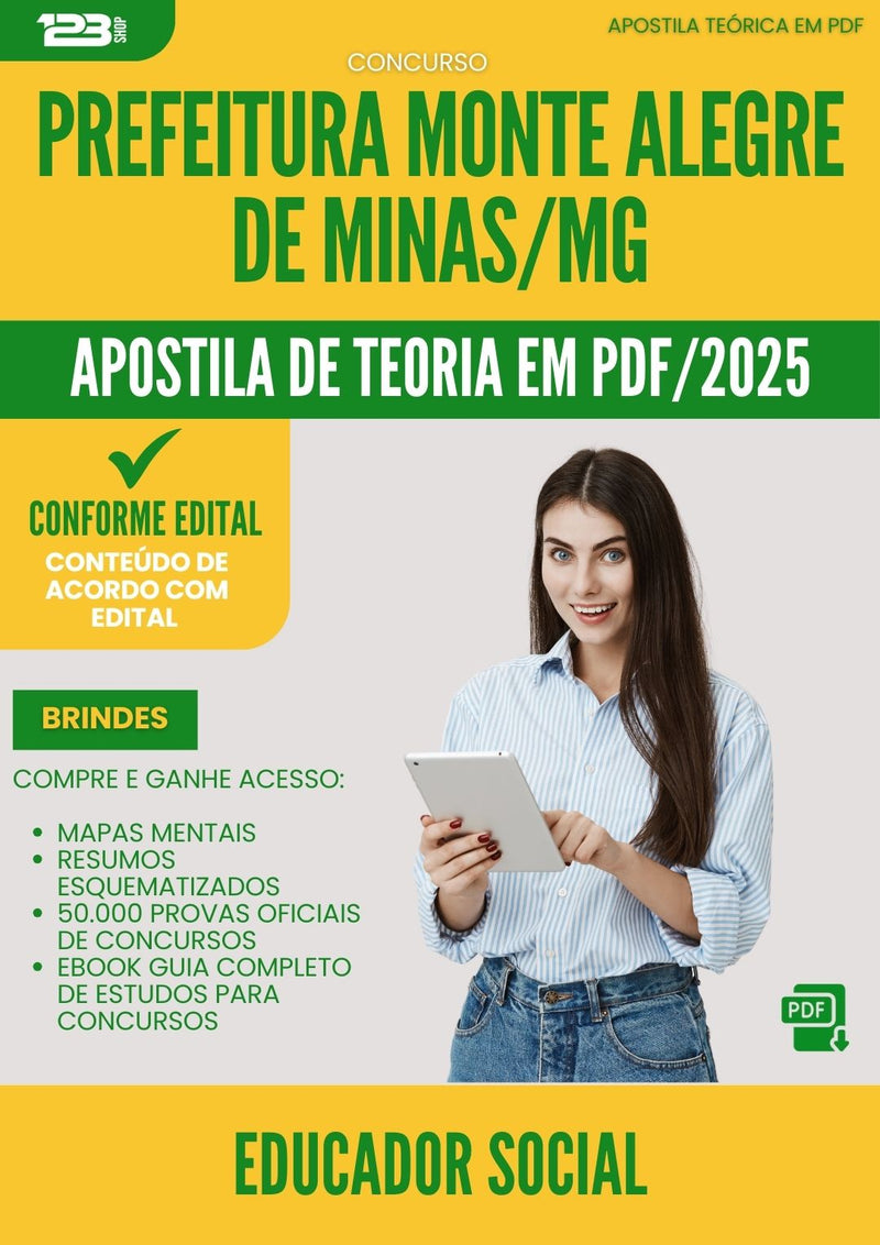 Apostila Teórica para Concurso Educador Social Monte da Prefeitura Alegre De Minas Mg 2025 - Conteúdo de Acordo com Edital
