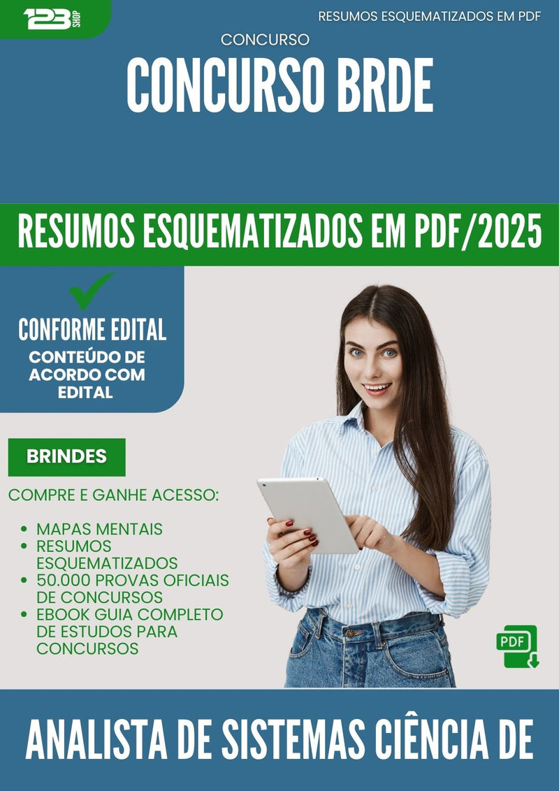 Resumos Esquematizados para Concurso Analista De Sistemas Ciencia De Dados Brde 2025 - Conteúdo de Acordo com Edital