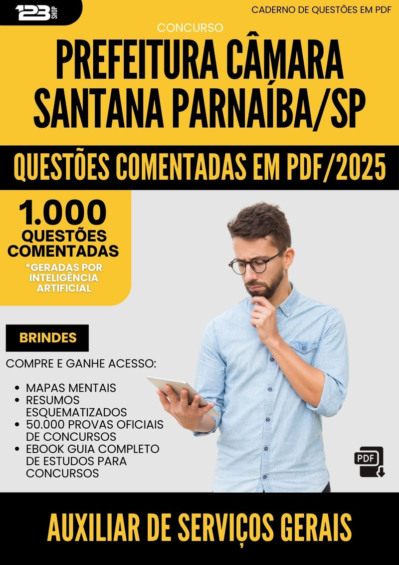 1000 Questões Comentadas para Concurso Auxiliar De Servicos Gerais Camara Santana da Prefeitura Parnaiba Sp 2025 - 1000 Questões