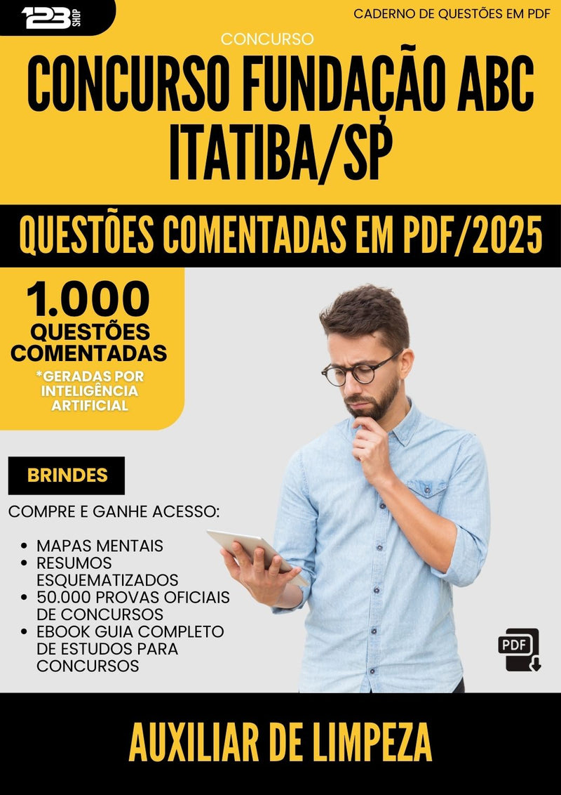1000 Questões Comentadas para Concurso Auxiliar De Limpeza Fundacao Abc da Prefeitura Itatiba Sp 2025 - 1000 Questões