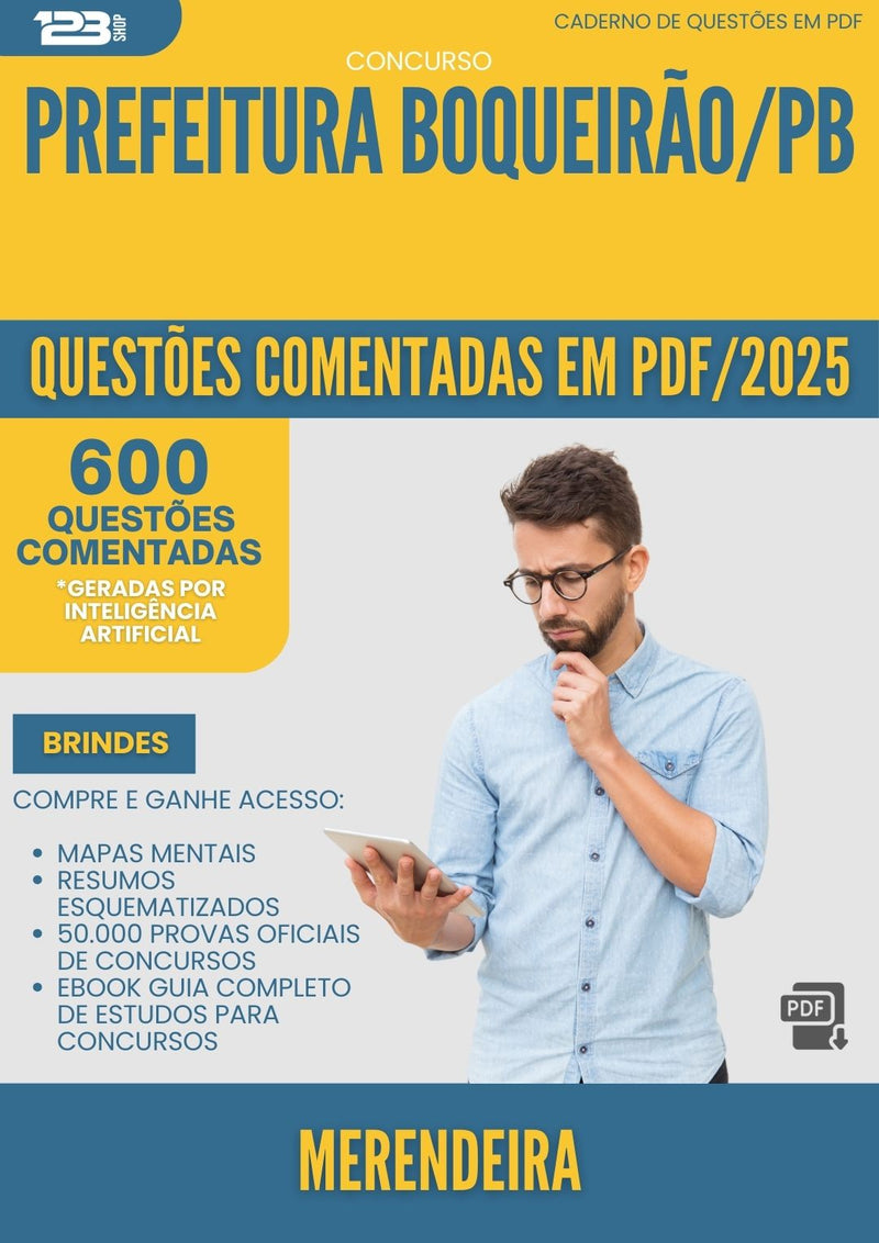 1000 Questões Comentadas para Concurso Merendeira da Prefeitura Boqueirao Pb 2025 - 600 Questões