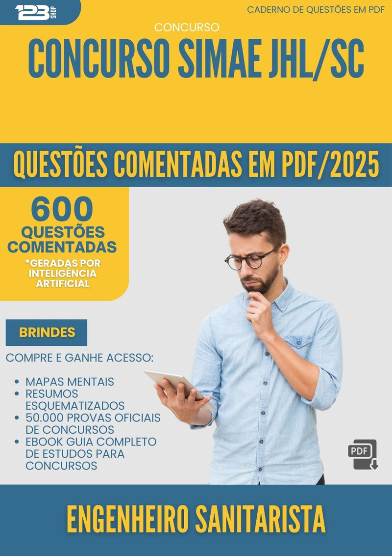 1000 Questões Comentadas para Concurso Engenheiro Sanitarista Simae Jhl Sc 2025 - 600 Questões