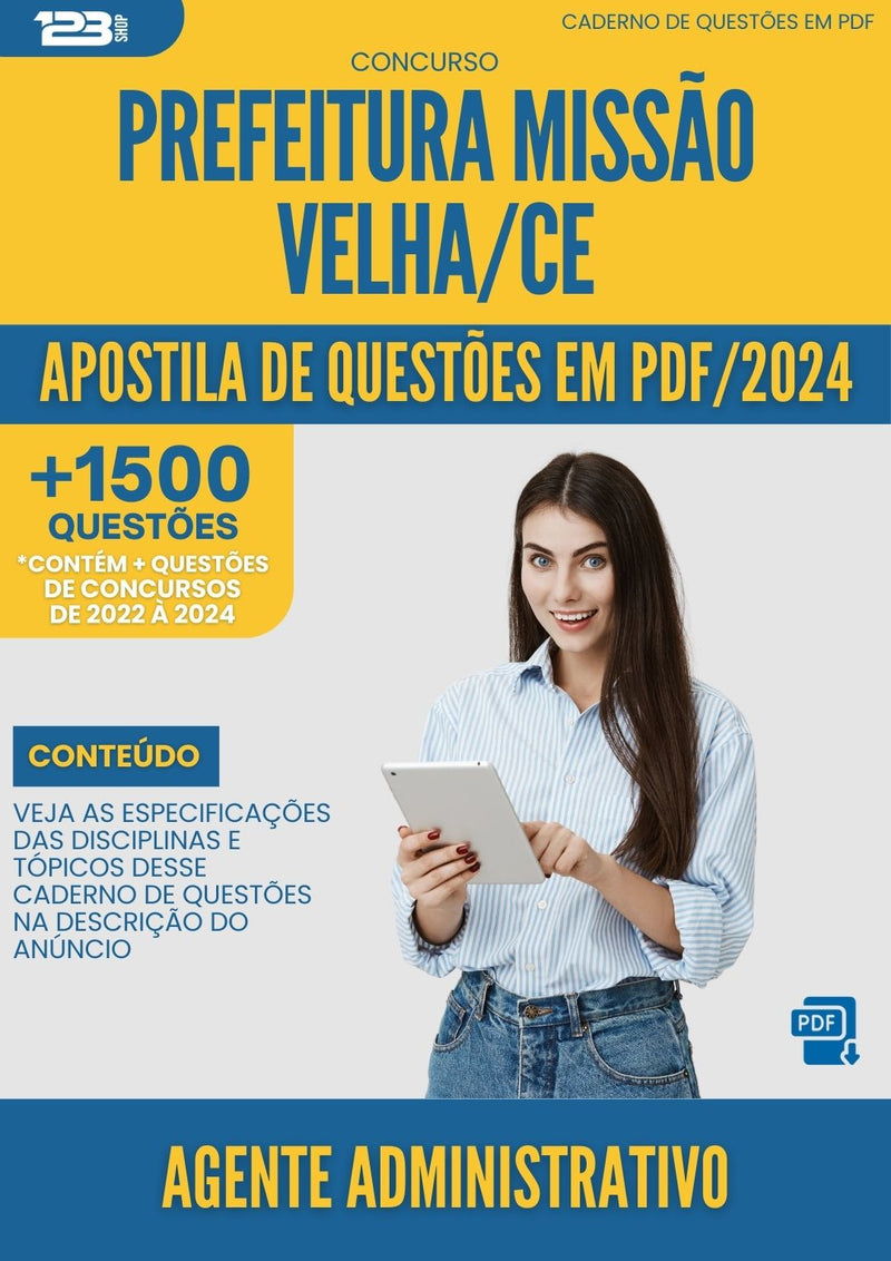 Apostila de Questões para Concurso Agente Administrativo Prefeitura Missão Velha CE 2024 - Mais de 1.500 Questões