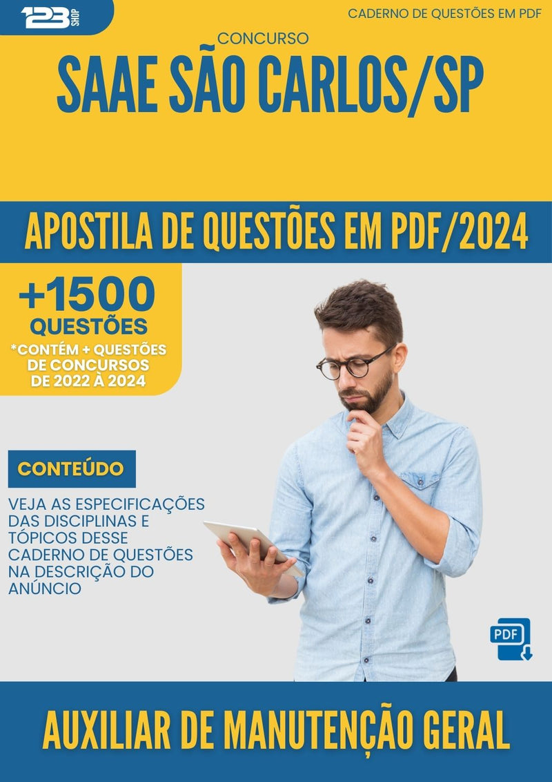 Apostila de Questões para Concurso Auxiliar De Manutencao Geral Saae da Prefeitura Sao Carlos Sp 2024 - Mais de 1.500 Questões