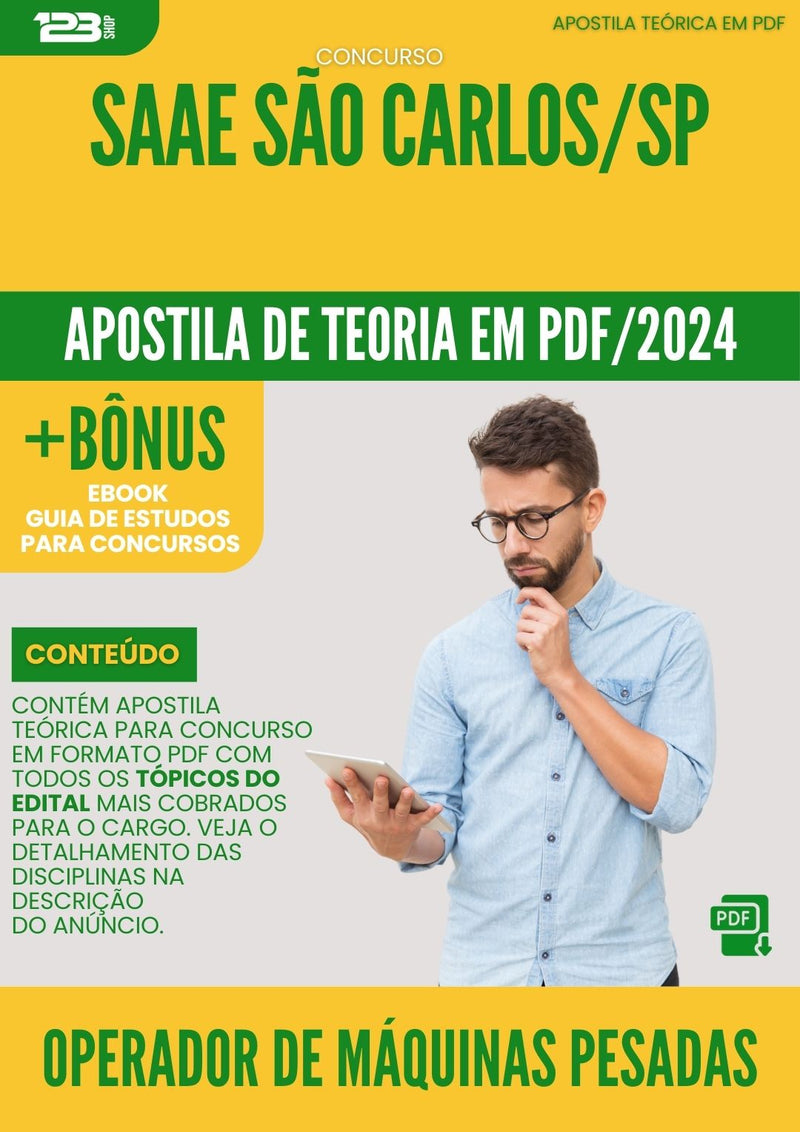 Apostila Teórica para Concurso Operador Maquinas Pesadas Saae da Prefeitura Sao Carlos Sp 2024 - Conteúdo de Acordo com Edital