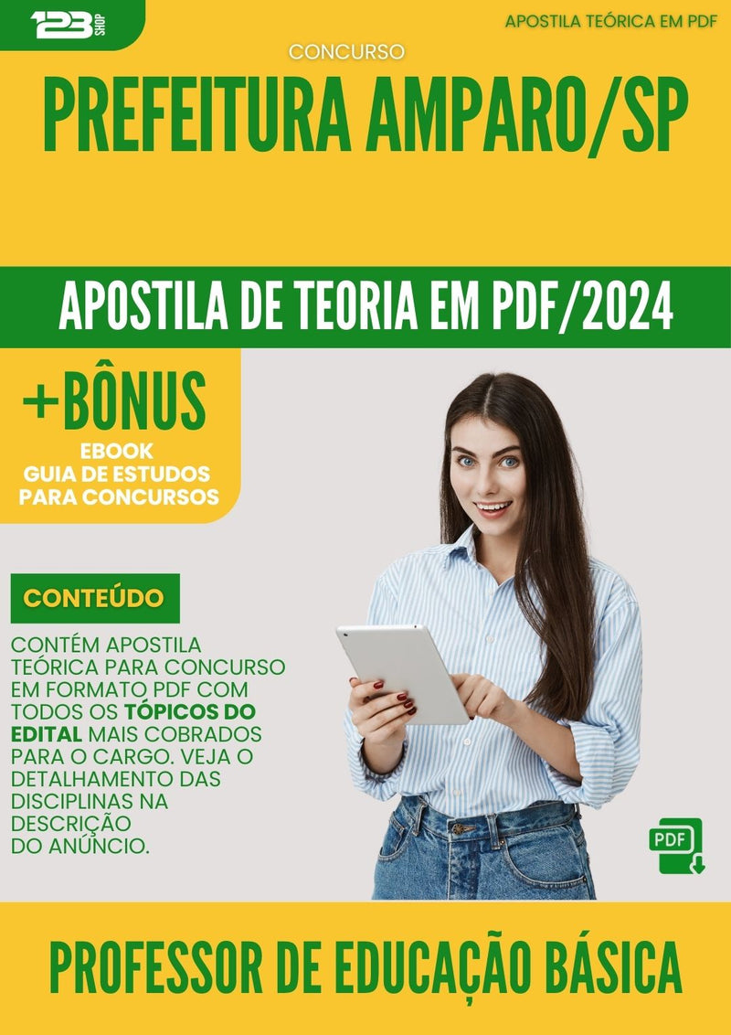 Apostila Teórica para Concurso Professor De Educacao Basica da Prefeitura Amparo Sp 2024 - Conteúdo de Acordo com Edital