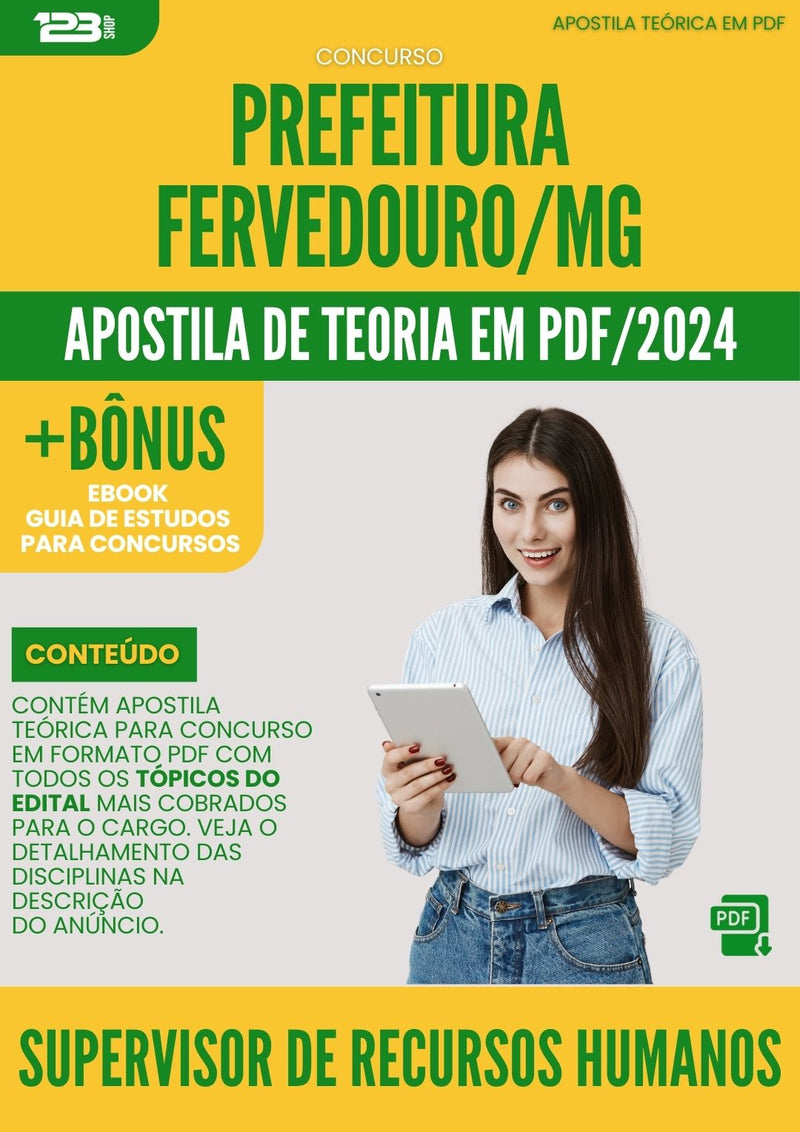 Apostila Teórica para Concurso Supervisor De Recursos Humanos da Prefeitura Fervedouro Mg 2024 - Conteúdo de Acordo com Edital