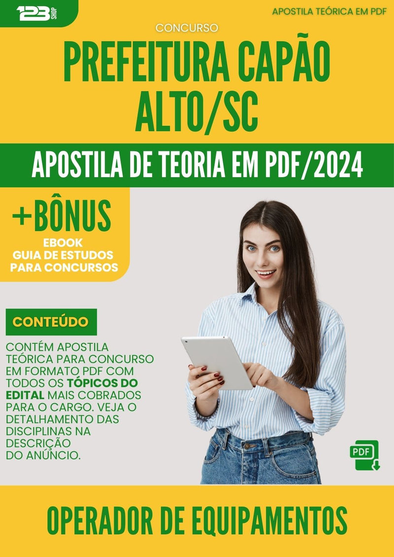 Apostila Teórica para Concurso Operador De Equipamentos Pesados da Prefeitura Capao Alto Sc 2024 - Conteúdo de Acordo com Edital