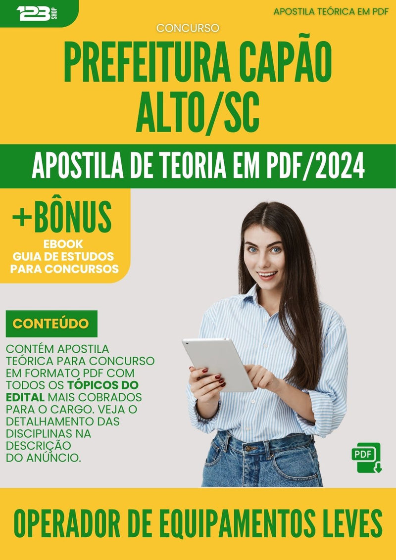 Apostila Teórica para Concurso Operador De Equipamentos Leves da Prefeitura Capao Alto Sc 2024 - Conteúdo de Acordo com Edital