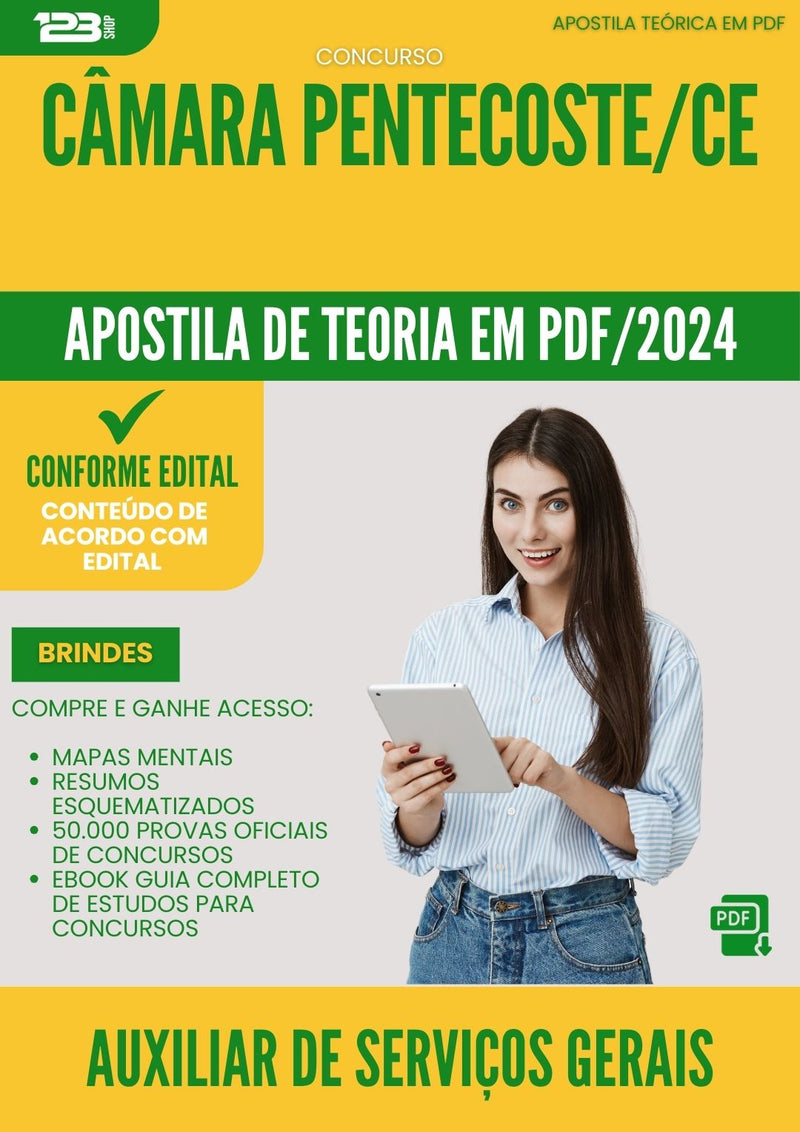 Apostila Teórica para Concurso Auxiliar De Servicos Gerais Camara da Prefeitura Pentecoste Ce 2024 - Conteúdo de Acordo com Edital