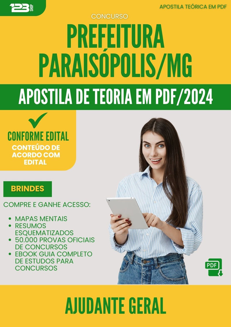 Apostila Teórica para Concurso Ajudante Geral da Prefeitura Paraisopolis Mg 2024 - Conteúdo de Acordo com Edital