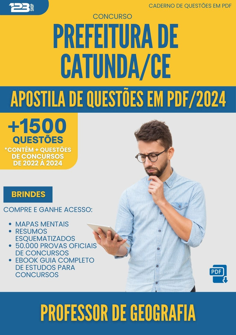 Apostila de Questões para Concurso Professor De Geografia da Prefeitura Catunda Ce 2024 - Mais de 1.500 Questões