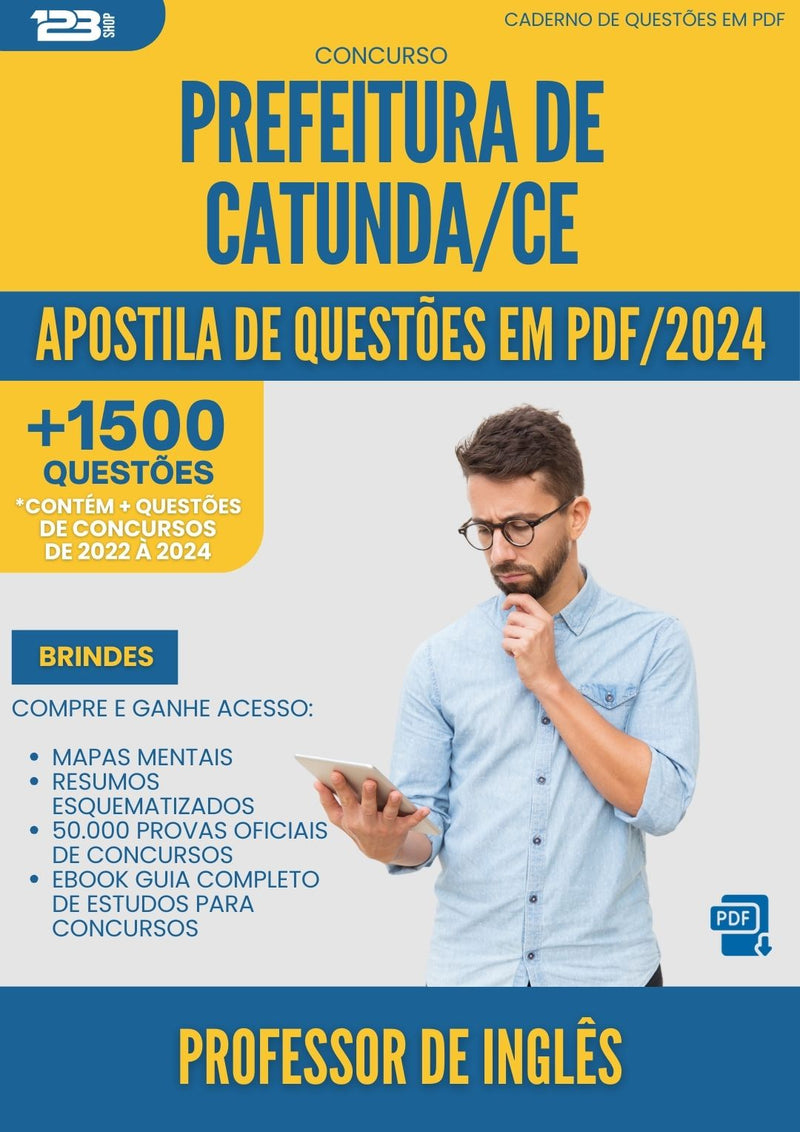 Apostila de Questões para Concurso Professor De Ingles da Prefeitura Catunda Ce 2024 - Mais de 1.500 Questões
