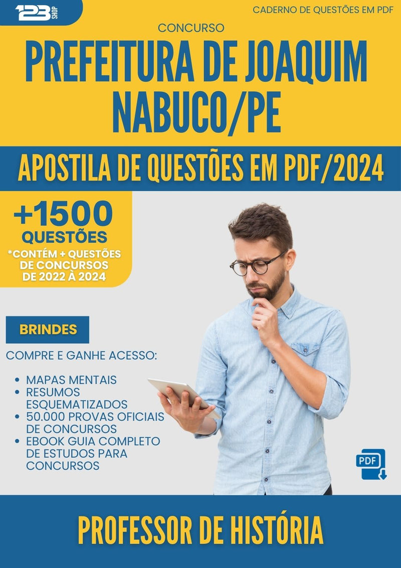 Apostila de Questões para Concurso Professor De Historia da Prefeitura Joaquim Nabuco Pe 2024 - Mais de 1.500 Questões