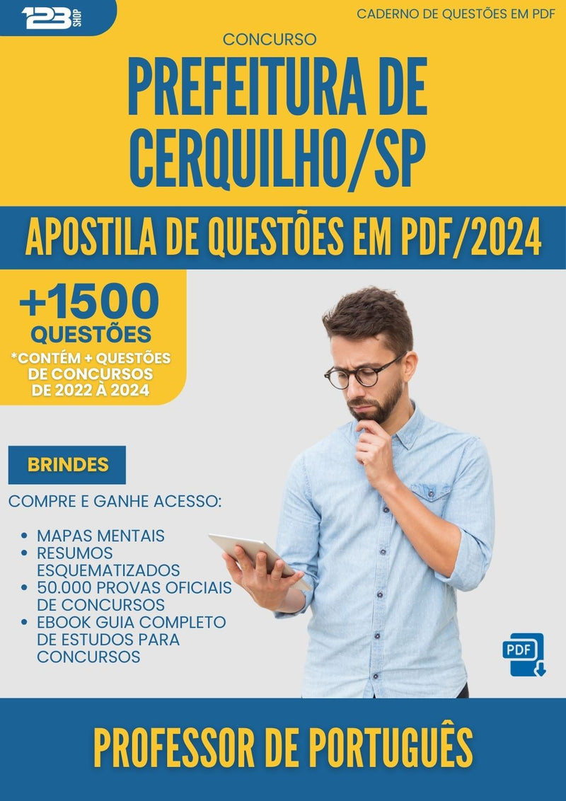Apostila de Questões para Concurso Professor De Portugues da Prefeitura Cerquilho Sp 2024 - Mais de 1.500 Questões