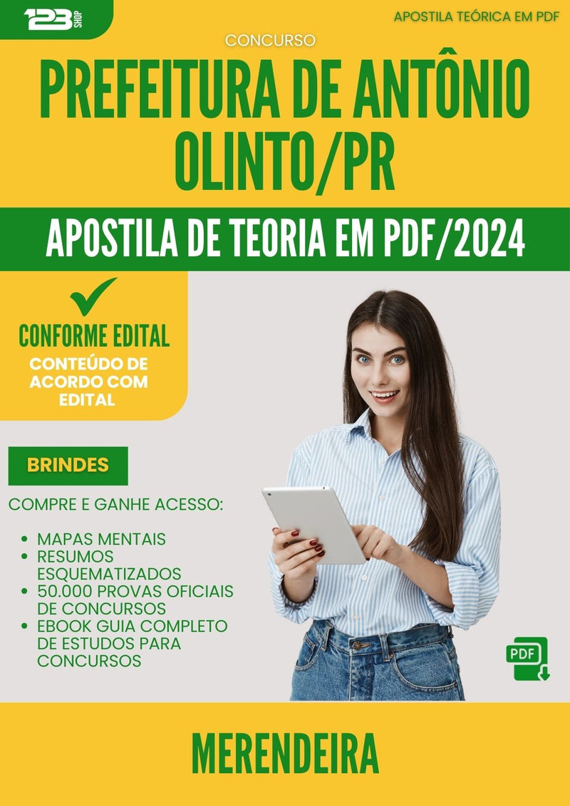 Apostila Teórica para Concurso Merendeira da Prefeitura Antonio Olinto Pr 2024 - Conteúdo de Acordo com Edital
