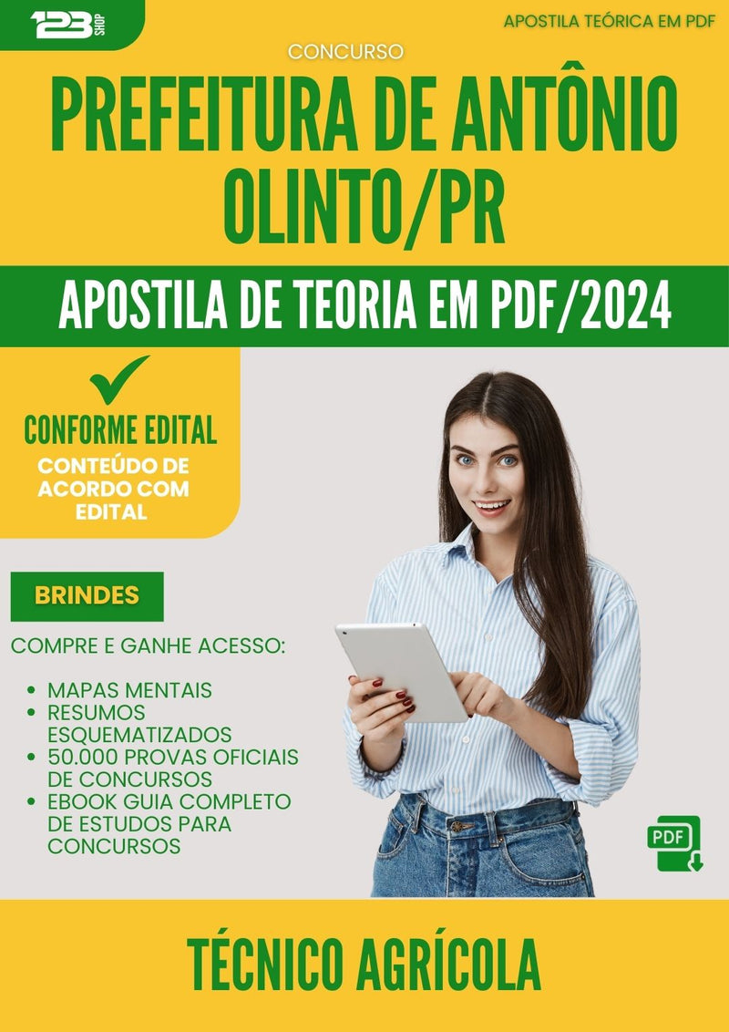 Apostila Teórica para Concurso Tecnico Agricola da Prefeitura Antonio Olinto Pr 2024 - Conteúdo de Acordo com Edital