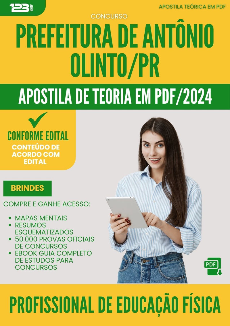 Apostila Teórica para Concurso Profissional De Educacao Fisica da Prefeitura Antonio Olinto Pr 2024 - Conteúdo de Acordo com Edital
