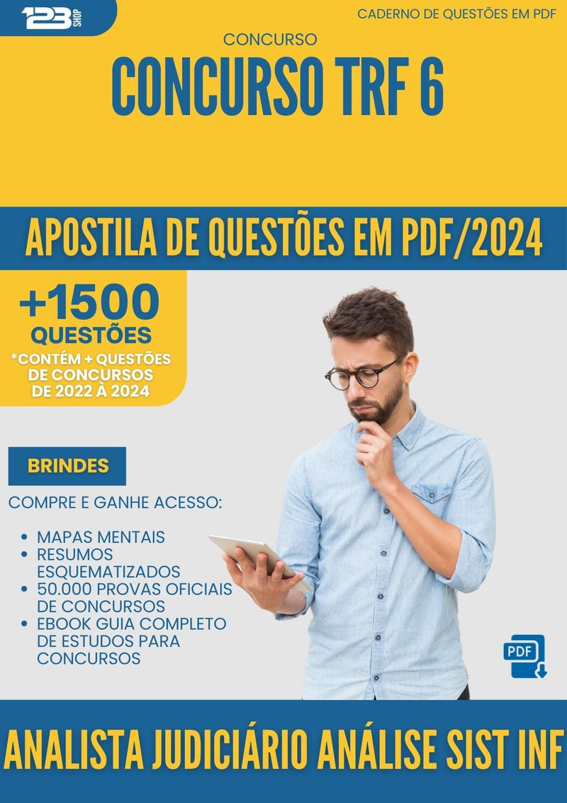 Apostila de Questões para Concurso Analista Judic Analise Sistema Informacao Trf 6 2024 - Mais de 1.500 Questões