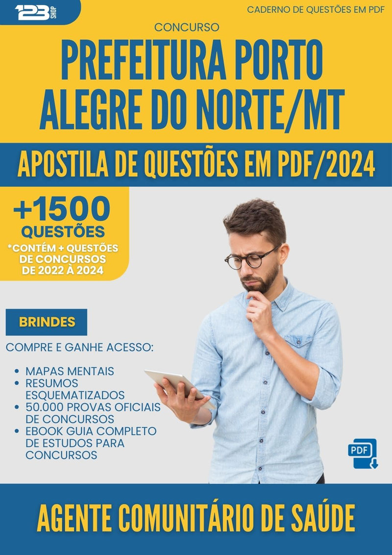 Apostila de Questões para Concurso Agente Comunitario Saude Porto da Prefeitura Alegre Do Norte Mt 2024 - Mais de 1.500 Questões