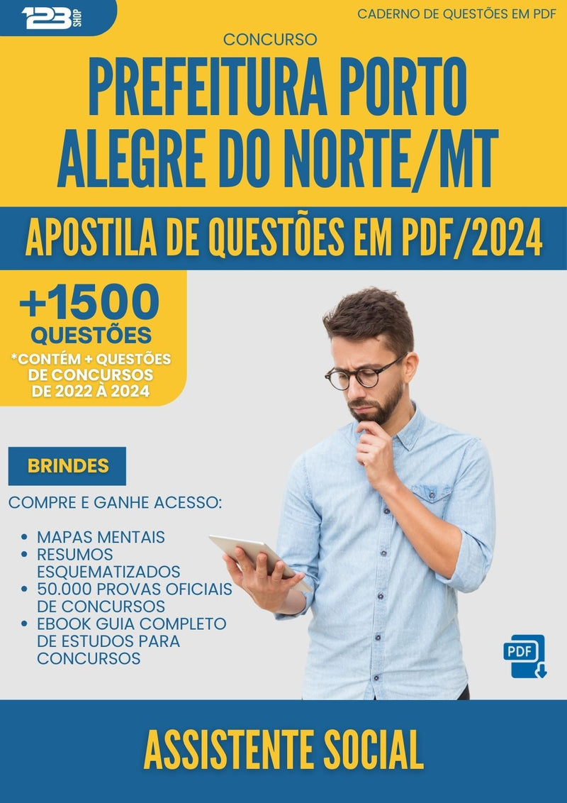 Apostila de Questões para Concurso Assistente Social Porto da Prefeitura Alegre Do Norte Mt 2024 - Mais de 1.500 Questões