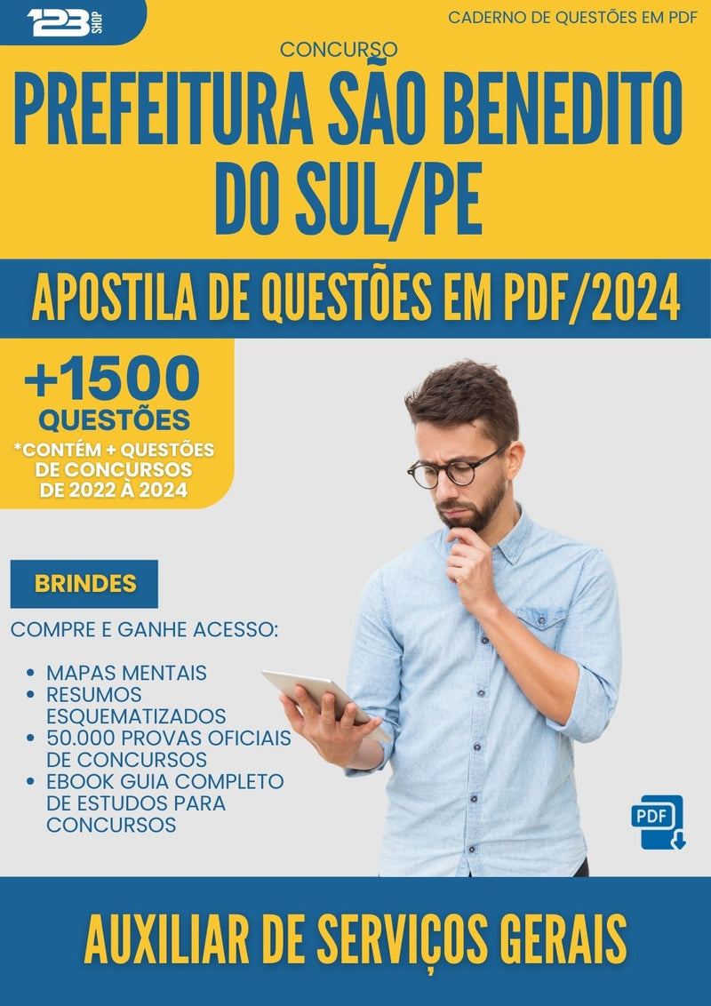 Apostila de Questões para Concurso Auxiliar De Servicos Gerais da Prefeitura Sao Benedito Do Sul Pe 2024 - Mais de 1.500 Questões