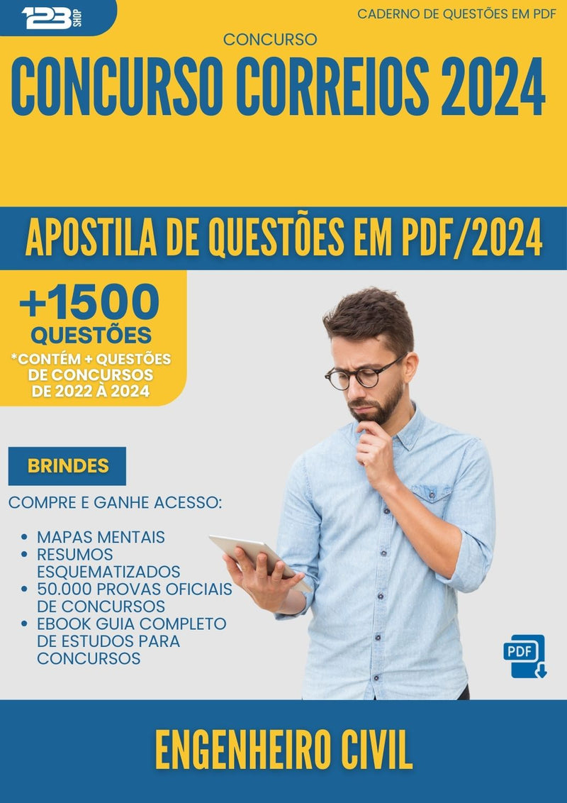 Apostila de Questões para Concurso Engenheiro Civil Correios 2024 - Mais de 1.500 Questões