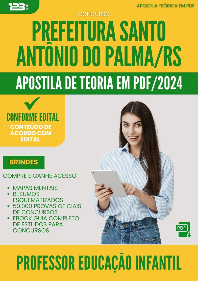 Apostila Teórica para Concurso Professor Educacao Infantil Santo Antonio Do da Prefeitura Palma 2024 - Conteúdo de Acordo com Edital
