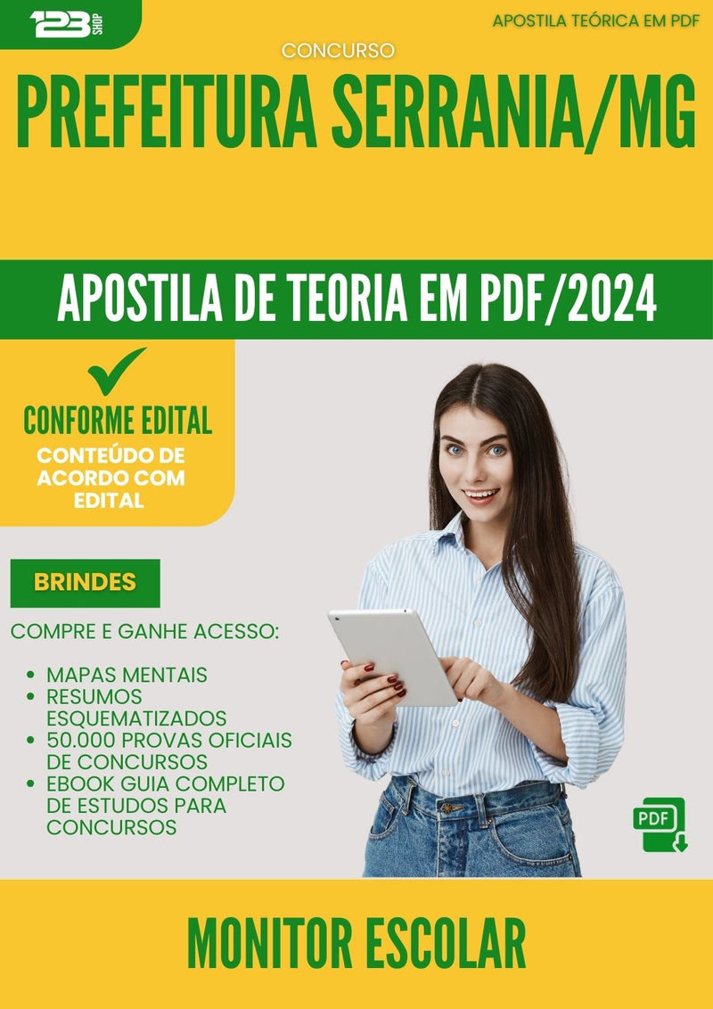 Apostila Teórica para Concurso Monitor Escolar da Prefeitura Serrania Mg 2024 - Conteúdo de Acordo com Edital