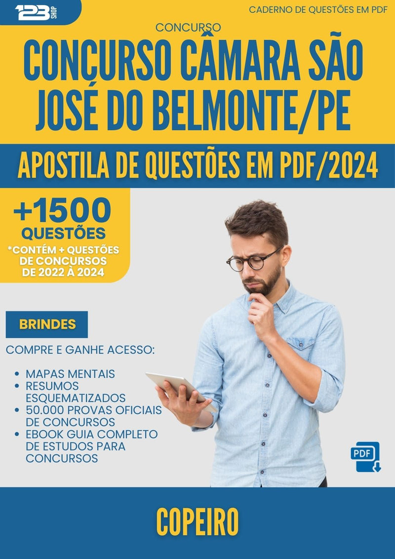 Apostila de Questões para Concurso Copeiro Camara Sao Jose da Prefeitura Belmonte Pe 2024 - Mais de 1.500 Questões