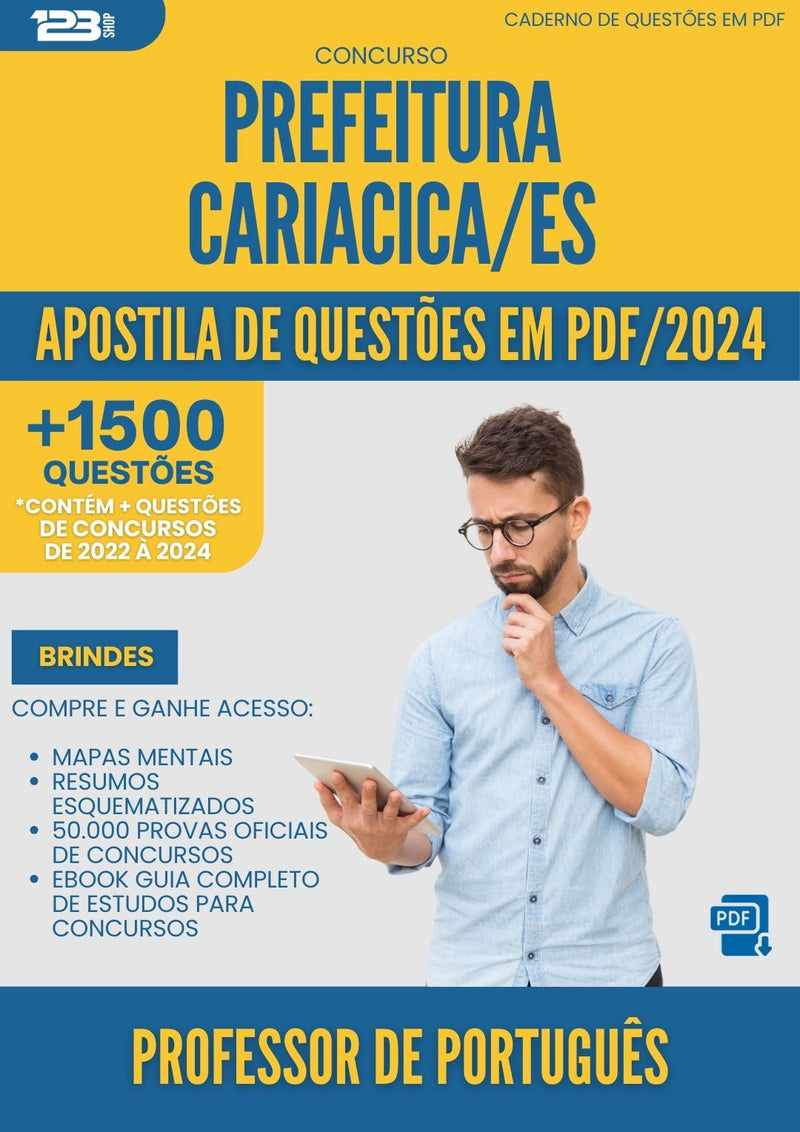 Apostila de Questões para Concurso Professor De Portugues da Prefeitura Cariacica Es 2024 - Mais de 1.500 Questões