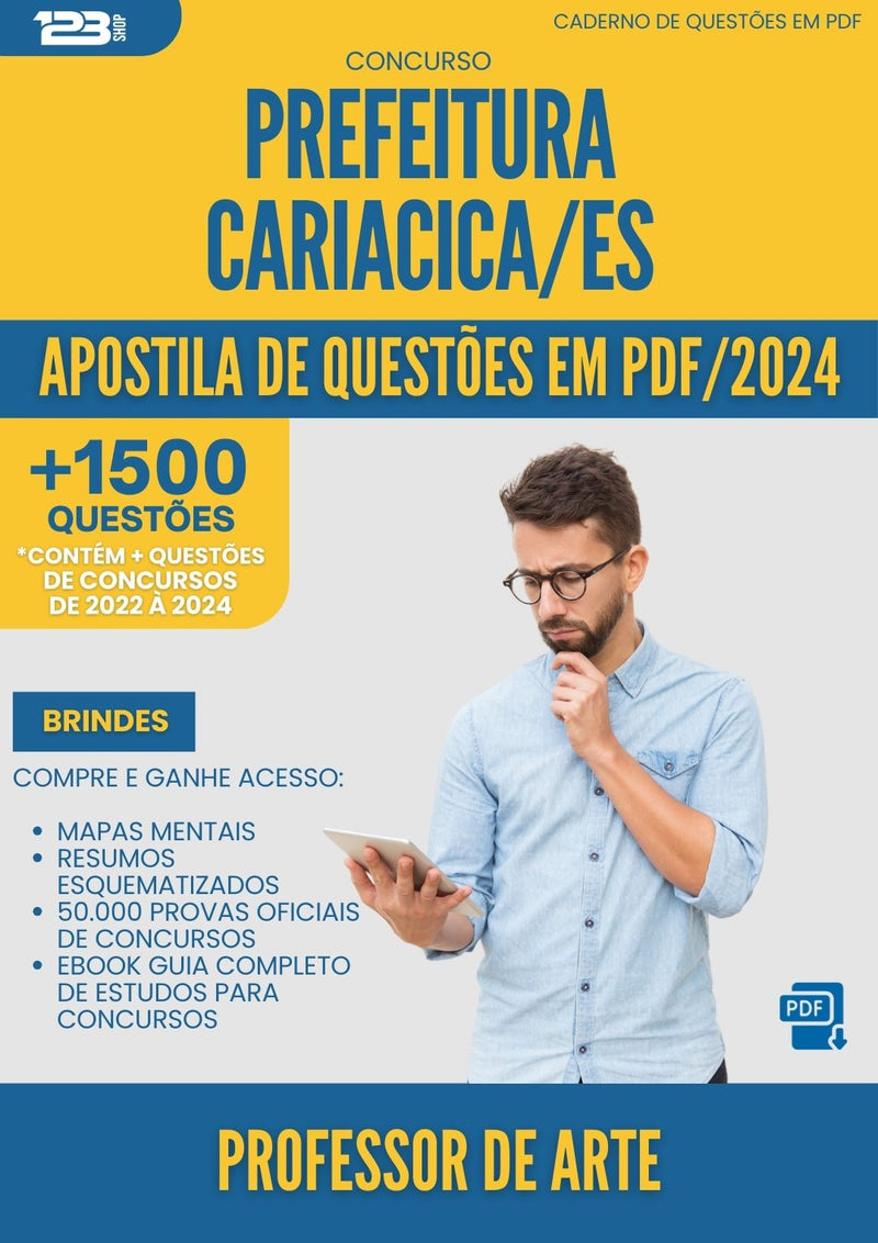 Apostila de Questões para Concurso Professor De Arte da Prefeitura Cariacica Es 2024 - Mais de 1.500 Questões