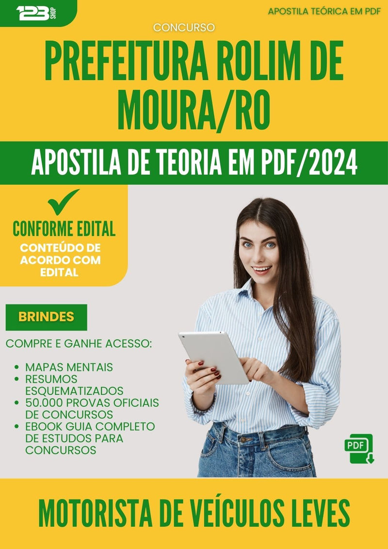 Apostila Teórica para Concurso Motorista Veiculos Leves da Prefeitura Rolim De Moura Ro 2024 - Conteúdo de Acordo com Edital