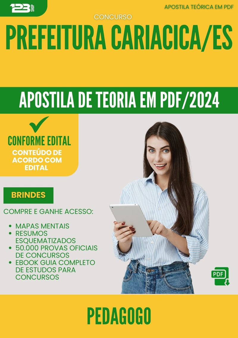 Apostila Teórica para Concurso Pedagogo da Prefeitura Cariacica Es 2024 - Conteúdo de Acordo com Edital
